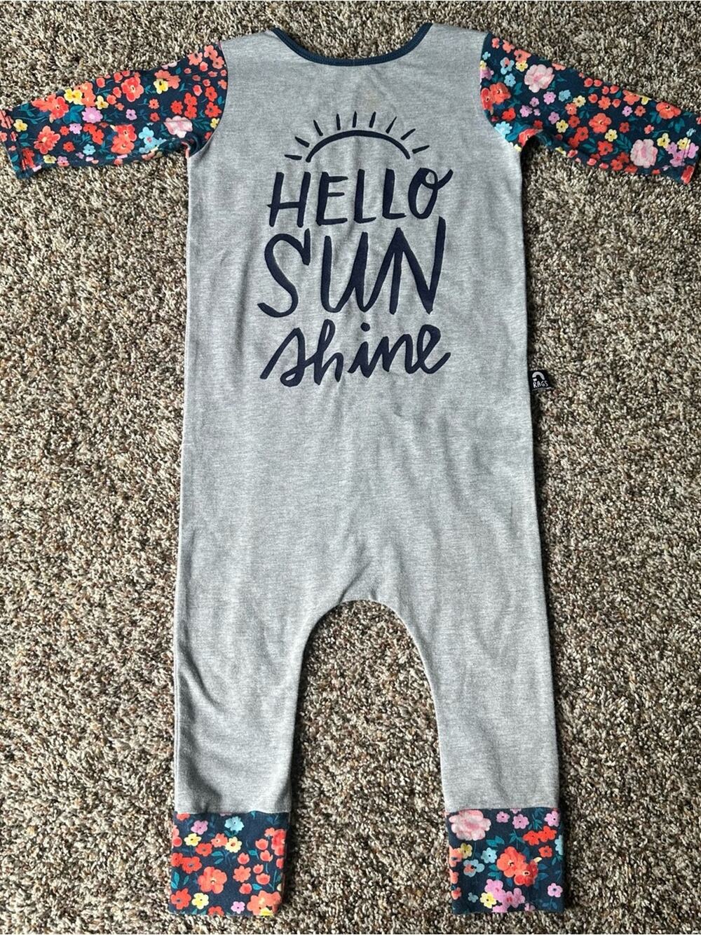 Rags Hello Sunshine Gray/Floral Romper 3-4y